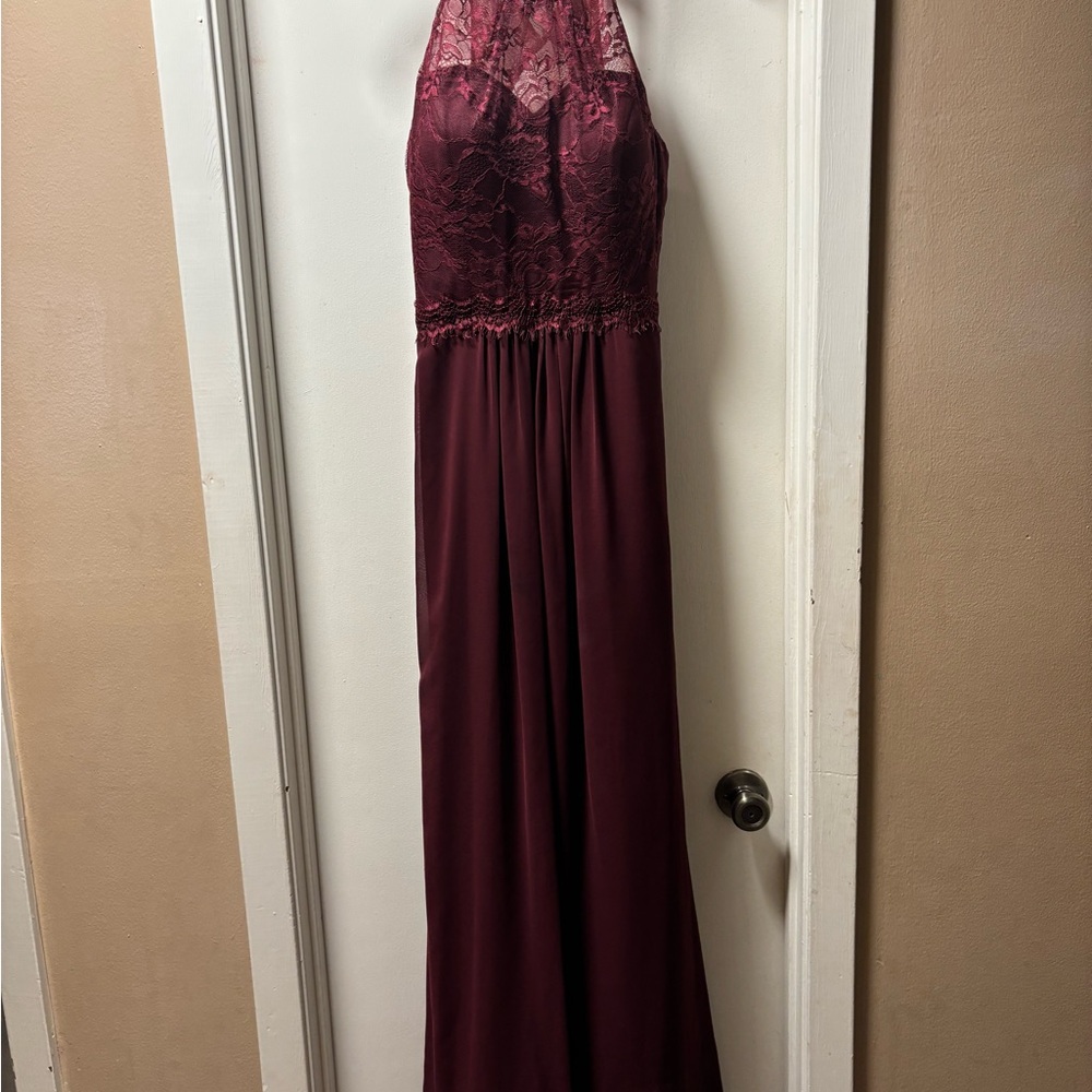 Elegant Burgundy Lace Halter Dress